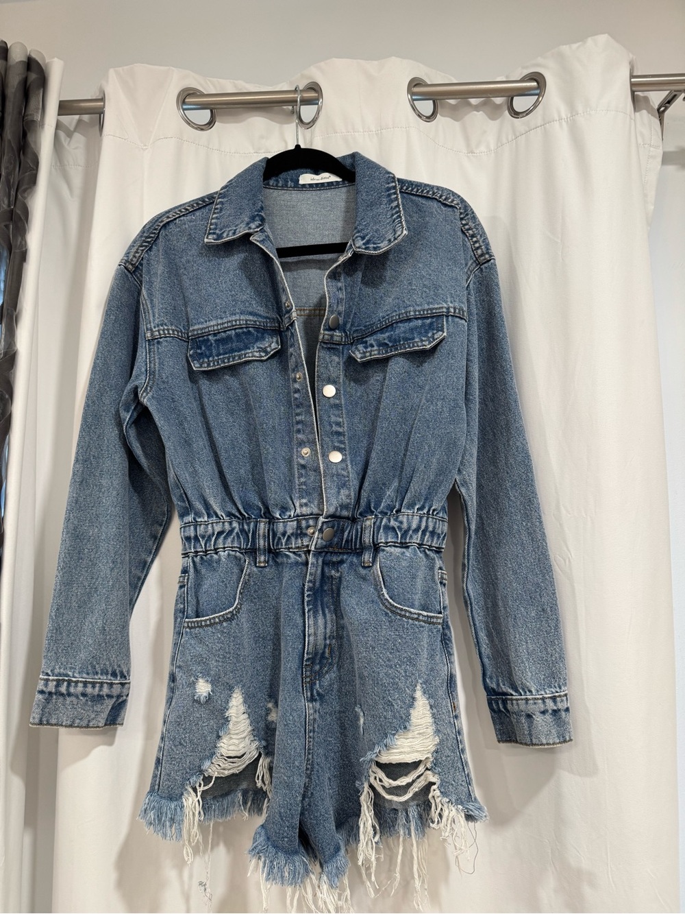Distressed Blue Denim Jean Overalls Romper